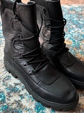 Black Chunky Lace-Up Leather Combat Boots